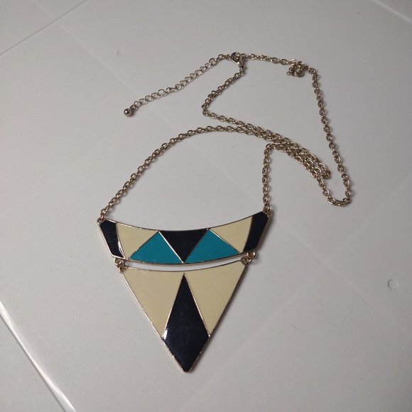 Off White, Blue, And Black Triangle Pendant Necklace Adjustable 23.5" To 25.5" - Picture 1 of 12